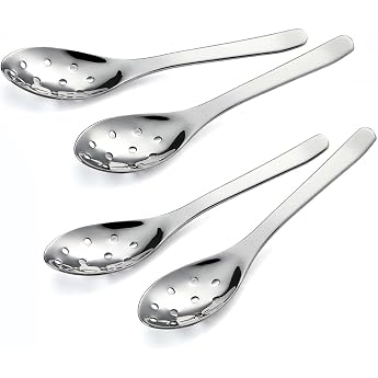 4 Pieces Stainless Steel Slotted Serving Spoon Caviar Spoon for Soup Serving Spoon Small Slotted Spoon Salad Spoon Dinner Utensils for Home Kitchen Restaurant Buffet