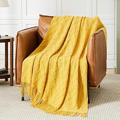 L'AGRATY Throw Blanket Couch, Soft Blankets for Adults Throw, Cozy Throw Blankets for Bed, Knitted Sofa Blanket Throw, Fall Blankets and Throws for Bedroom (50*60, Yellow) Cover