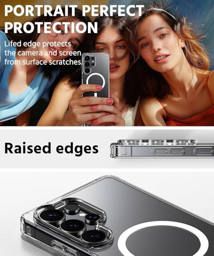 Image of JGD Magnetic Case for Samsung Galaxy S23 Ultra 5G Compatible with MagSafe, Shockproof Phone Bumper Cover, Anti-Scratch Clear Back (Clear)