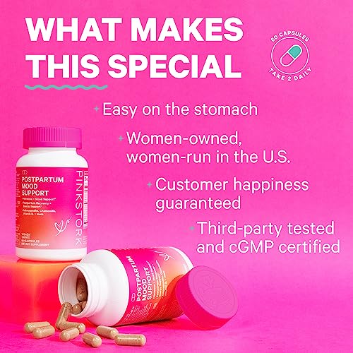 Pink Stork Postpartum Mood Support Supplement With Ashwagandha, Vitamin D And Vitamin B12, Postnatal Vitamins To Support Hormone Balance For Women, Postpartum Essentials - 60 Capsules #TOP3