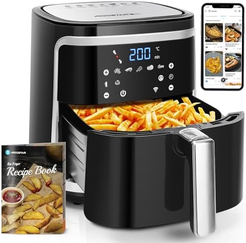 Aigostar Cube Smart - Freidora de aire inteligente sin aceite, Conexión Wifi, 1900W, 7L, Modo manual, Pantalla LED táctil, 7 funciones preestablecidas + mantener caliente y modo manual, Libre de BPA