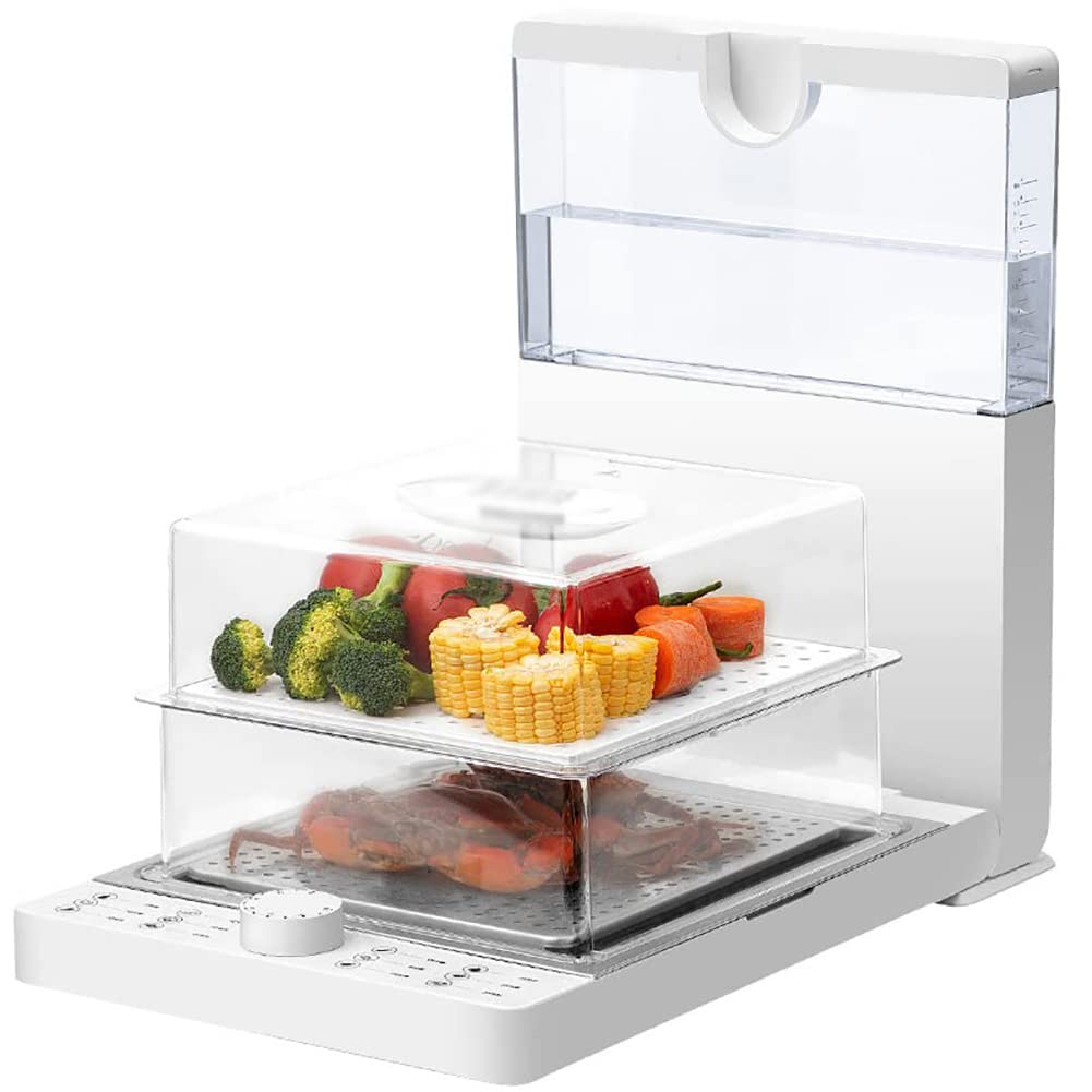 YUNYN Vaporiera elettrica Pieghevole a 3 Livelli, vaporiere elettriche da 1500 W 18,8 l con Timer da 60 Minuti, per Verdure o Carne più Riso, Design Compatto e Facile da riporre