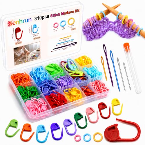 Xenhrun 310pcs Crochet Stitch Markers Kit: Large Locking Crochet Counter Clips & Marker Rings for Crocheting Knitting with Compartment Storage Box - Reusable for 1000+ 0 Snagging 1s Open & Close