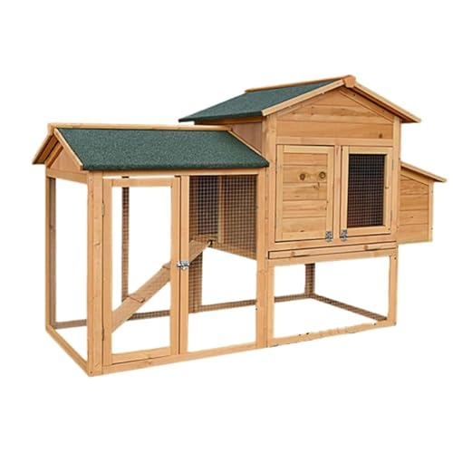 【木製デザイン】大型 鶏小屋 屋外 ケージ マルチドア設計 雨よけキャノピー付き 収卵トレイ 組み立て簡単 防犯 ニワトリ 小屋 うさぎ 小動物 飼育 ケージ 庭 ガーデニング (A)
