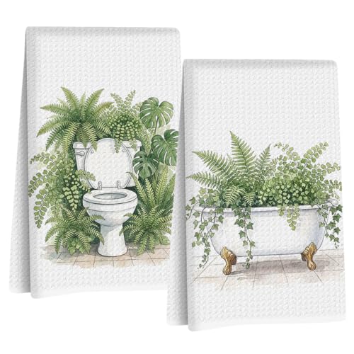 Image of 2 Pcs Sage Green Eucalyptus Hand Towels, Eucalyptus Bathroom Decor | Eucalyptus Botanical Tea Kitchen Towels, Sage Green Toilet Bathtub Decorative Hand Towels 24x14 Inch
