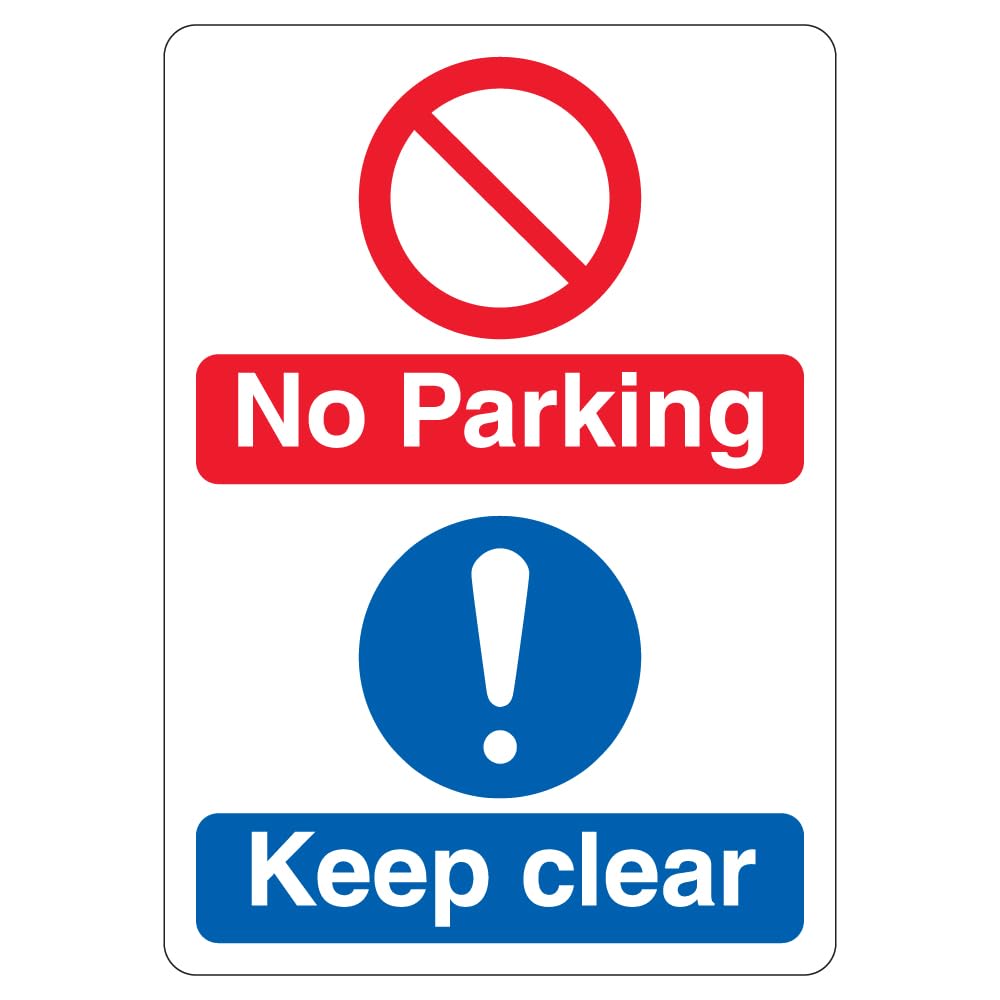 V Safety No Parking Keep Clear - Dual Symbol - Large Icon 210 x 297 mm (A4) - 1mm Rigid Plastic Safety Sign