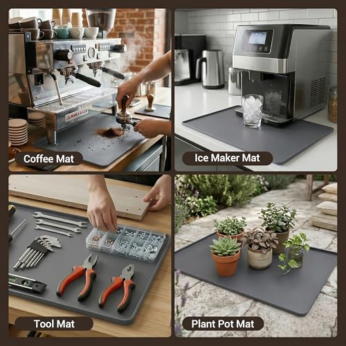 Image of Silicone Coffee Mat for Countertop, 24x16 inch - Heat Resistant Espresso Machine Mat with Raised Edge, Non-Slip Waterproof Station Pad, Compact Coffee Bar & Kitchen Accessories - Grey