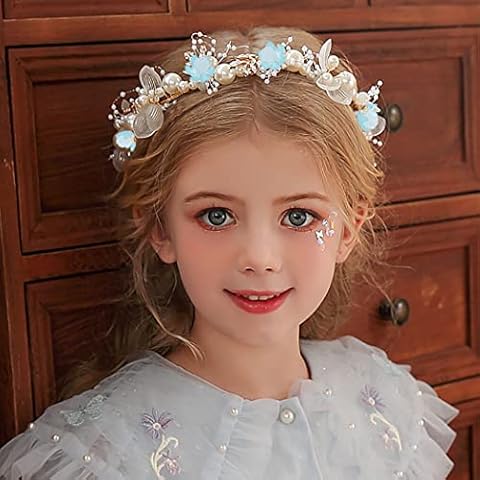 IYOU Flower Girl Hair Accessories Gold Pearl Headband Bridal Babys Breath Crystal Hair Vine for Princess Flower Girls and Bridesmaid Cover