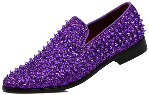 SPK70 Men's Fashion Spike Gradient Dress Loafers Slip On Shoes Classic Tuxedo Dress Shoes (11 D(M) US, Purple)