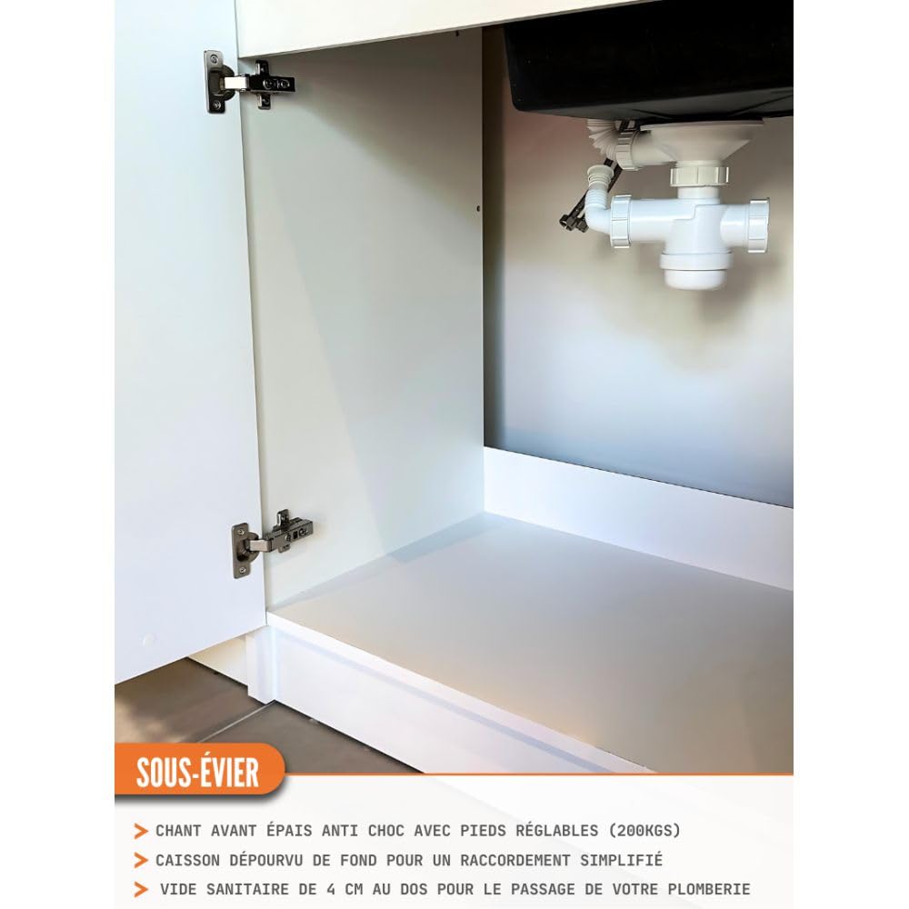 Cuisineandcie - Rangement Cuisine Equipee Complete ECO Blanc Brillant 240 cm - Set de 7 Meubles