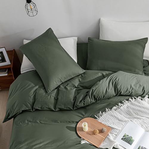 Image of JELLYMONI Cotton Duvet Cover Twin Size - 100% Washed Cotton Linen Like Textured Comforter Cover, 2 Pieces Breathable Soft Bedding Set with Zipper Closure (Gray, Twin 68 inchx90 inch)