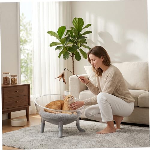 Dôme acrylique pour chat de 42 cm avec structure premium grise à 4 pieds - 4
