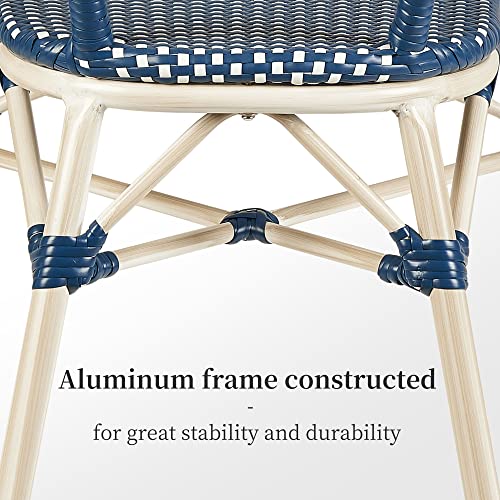 Purple Leaf Dining Chair Set Of 2 Outdoor French Bistro Chairs Hand-Woven Aluminum Wicker Rattan Armchair For Garden Kitchen Backyard Porch White Print Finish Patio Chairs Deep Blue #TOP3