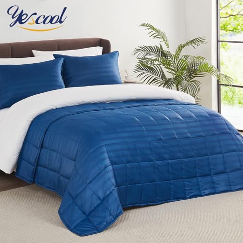 Image of Weighted Blanket for Adults (10 lbs, 48 inch x 72 inch, Midnight blue Stripes) Heavy Blanket for Sleeping Perfect for 90-110 lbs, Twin Size Breathable Blanket with Premium Glass Bead, Machine Washable