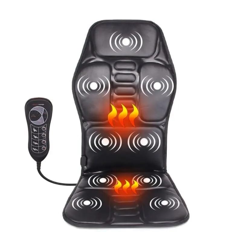 Tappetino massaggiante riscaldante, 9 zone vibranti, riscaldamento rapido, telecomando, adattatori, casa e auto, rilassamento muscolare e dolori lombari