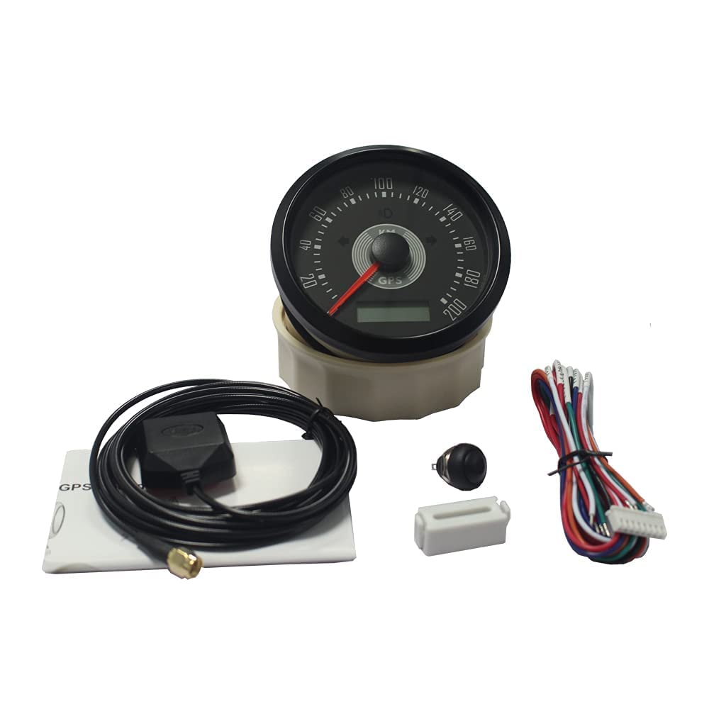 ELING Velocímetro GPS clásico de 85 mm 0-200 km Kilometraje total 9-32 V con retroiluminación para carreras de barcos y coches