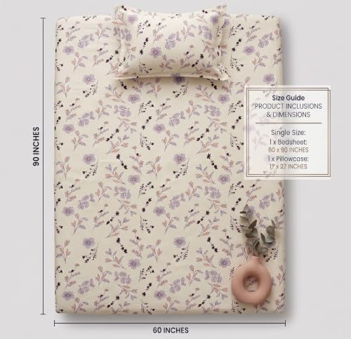 Image of HOMEKART Cotton Single Bedsheet with 1 Pillow Cover | 210 TC Premium Cotton Bed Sheet | Soft, Breathable, Lightweight & Wrinkle Resistant | 60 x 90 Inches Single Size Bedding