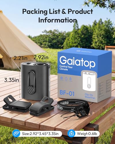 Image of Gaiatop Portable Clip on Fan, Rechargeable Battery 100 Speed 15000RPM Powerful 31ft /s Airflow, Hands-Free Neck /Belt /Waist Personal Mini Cooling Fan for Camping, Outdoor, Jobsite, Travel, Gifts, Black
