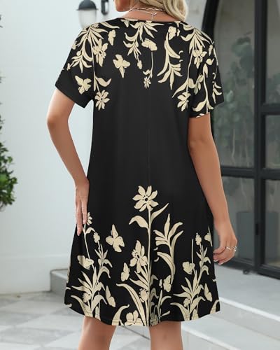 Image of CHICGAL Summer Dresses for Women V Neck Short Sleeve Casual Loose T Shirt Sundress Beach Cover Ups with Pockets 2026