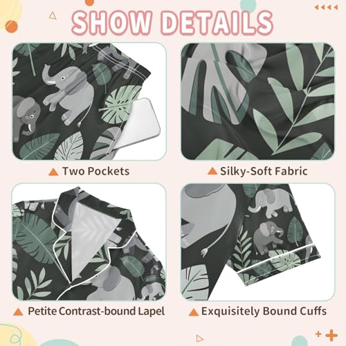 senya Tropical Elephant Satin Summer Pajama Sets Silk Short Sleeve Button Down Sleepwear3