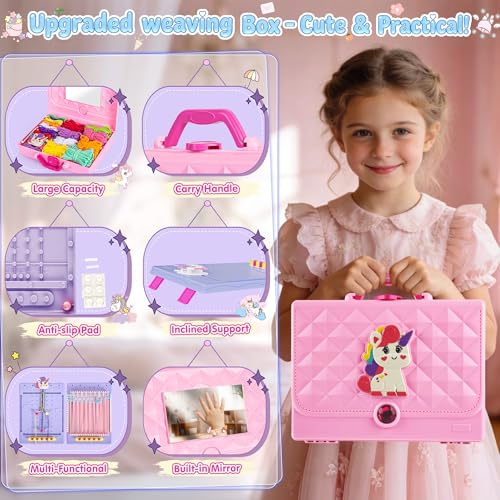 ELFJOY Bracelet Making Kit, Weaving Loom for Kids, Friendship Bracelet Kit, DIY Arts and Crafts for Girls, Potholder Bags Making, Coaster Weaving, Beginner Weaving Supplies for Birthday Christmas - Image 6