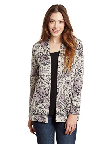 Invisible World Giacca da Donna Primaverile 100% Cotone Pima Leggero Aperto a Mezzagamba Design a Fiori a Maglia Lilla LG