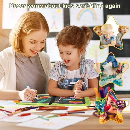 Image of AMENDAS Erasable Doodle Book Set for Kids, Reusable Magic Drawing Book with Watercolor Pens, Road Trip Car Game Writing and Painting Set for Boys and Girls