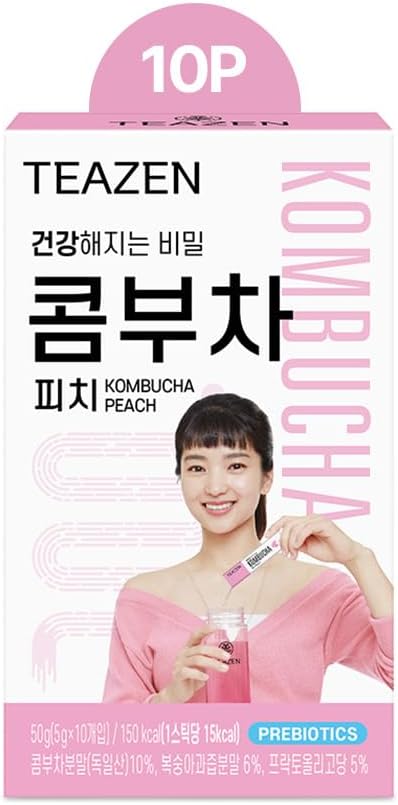 TEAZEN Official Teesen Kombucha 1.8 oz (50 g) x 10 Packs, Peach