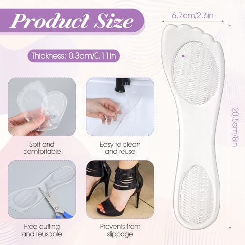 Image of 3Pairs Gel Shoe Inserts for Women, Thickened Gel High Heel Cushion Insoles Women, Non-Slip PU Shock-Absorbing 3 /4 Clear Gels Insoles, Washable Arch Support Shoe Pads for High Heel, Sandal, Flat Feet