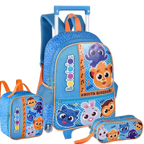 Kit Escolar Infantil Mochila Bolofofos com Lancheira Térmica + Estojo Duplo Conjunto Completo e Resistente para Volta as aulas | Design Colorido e Divertido, acompanha lápis de cor e canetinhas