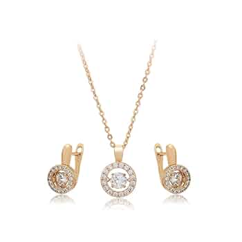 Parure Gioielli Monna Lisa In Oro Rosa - Con Zirconia Cubica, Collana, Braccialetto E Orecchini, Regalo Elegante