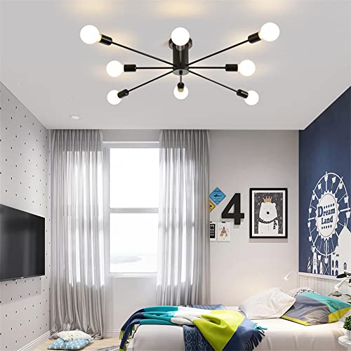 Plafonnier industriel éclairage 360 degrés lustre 8 douilles E27 noir