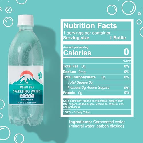 IRIS Sparkling Water Bottles, 16.9 fl oz (500ml), 24-Pack, Strong Carbonation from Mount Fuji Spring, Refreshing Japanese Natural Mineral Seltzer Drink, Product of Japan