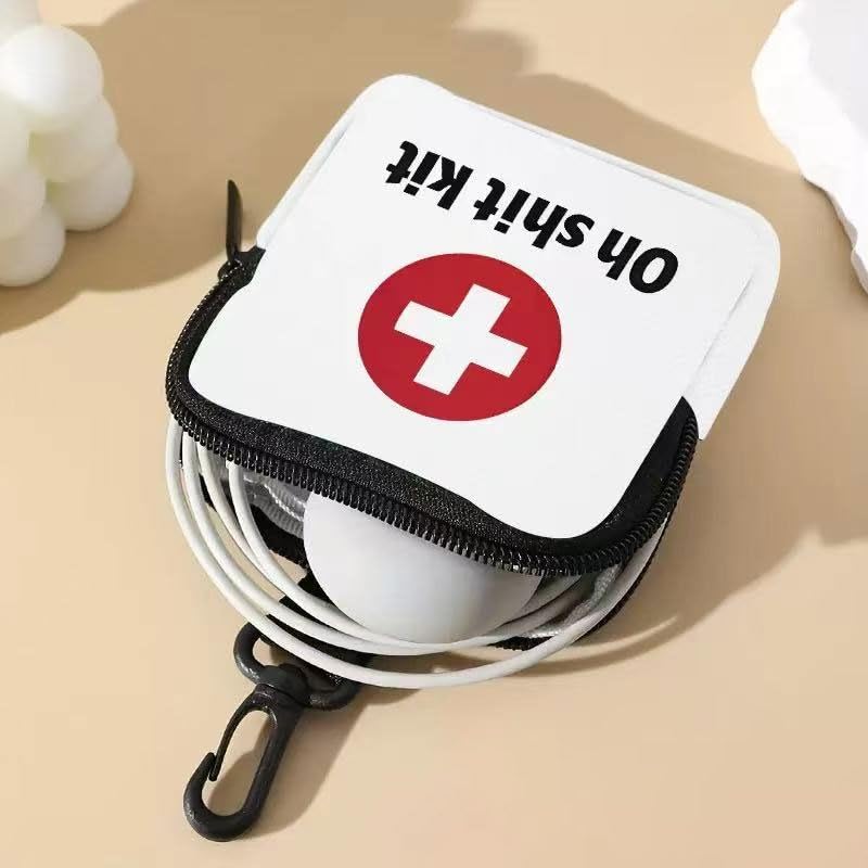 Kit Oh Shit Bolsa de armazenamento portátil, bolsa com zíper estilo primeiros socorros com clipe mosquetão, organizador de viagem compacto para pequenos itens essenciais, ideal para transporte diário