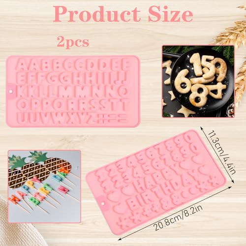 2 silikonowe formy do liter, masy cukrowej, czekolady, 11,3 x 20,8 cm, silikonowe foremki do liter, liczb, akcesoria do pieczenia, do samodzielnego pieczenia, ciast, słodyczy, masy cukrowej (różowe)
