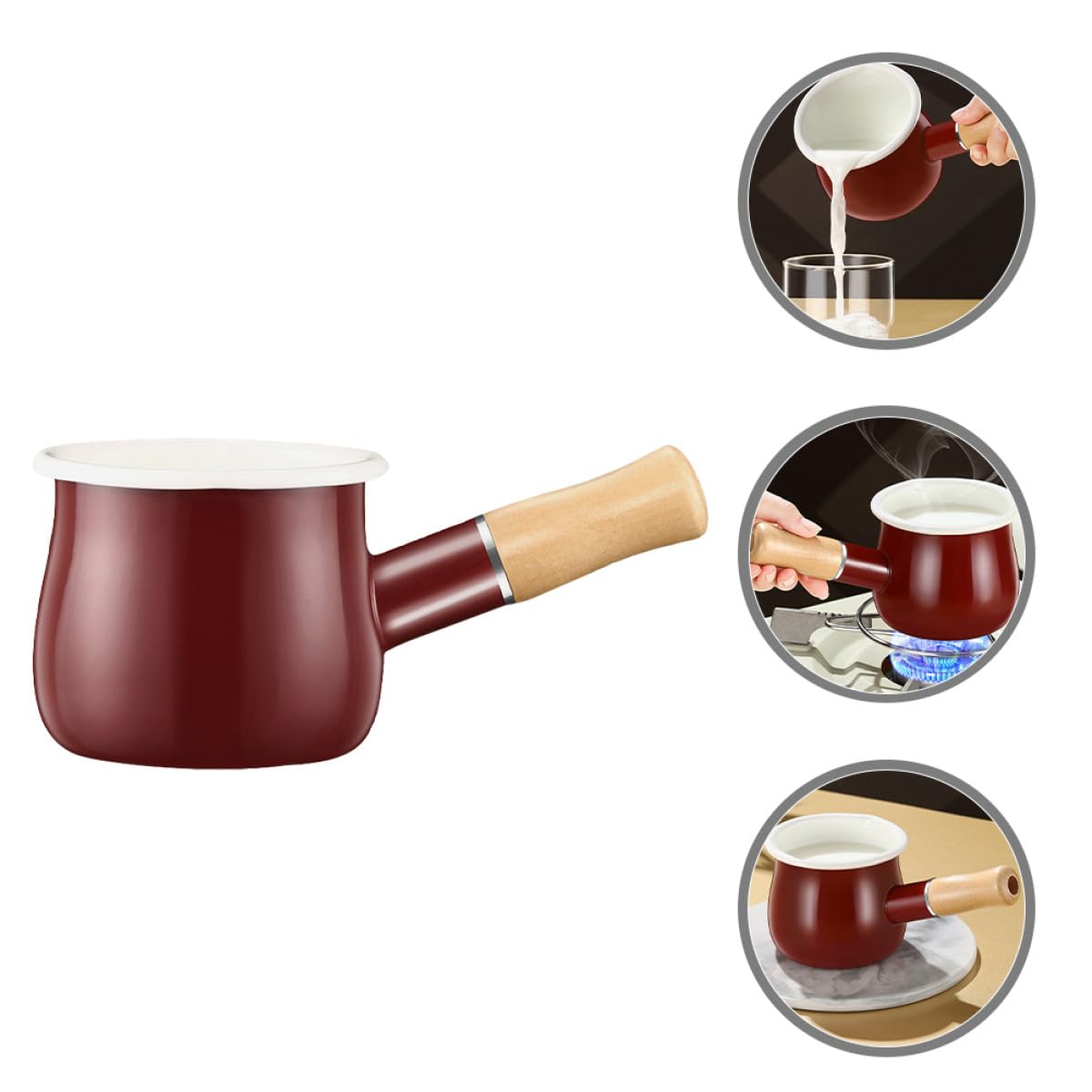 Pequeña Cacerola Esmaltada para Leche Mango Cómodo y Asa, Olla para Preparar Crema y Alimentos, Adecuada para Cocina y Alimentación Infantil