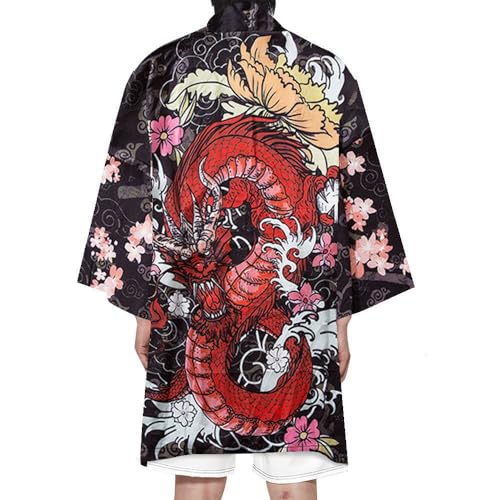 Men's Lightweight Japanese Kimono Coat Ruffle Shawl Open Front Collar Drape Cape Loose Bathrobe Yukata Outwear4
