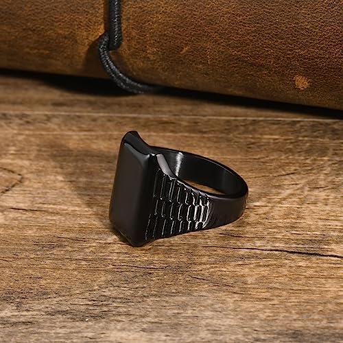 Personalized Initial Signet Ring For Men - 26 Letters Alphabet Geometric Stamp Ring, Women Boys Customized Black Stainless Steel Name Wedding Band,Watch Band Ring,Father's Day Christmas Gift, 12# #TOP6