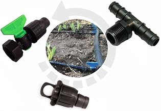 Irrigation System Fittings Set for 20 mm Hose on 16/17 mm Drip Tape Hose – 10 Lines – 30 Pieces Made in Italy – 10 x TEE 20 x 20 x 3/4 cm, Caps and Valve 3/4F x Tape 16/17 mm (Kit 10 Lines)