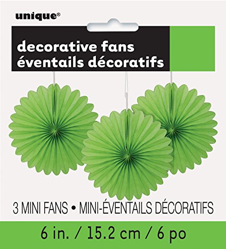 Unique Industries, Mini Tissue Paper Fan Decorations, 6 Inches, Party Supplies - Lime Green, Pack of 3