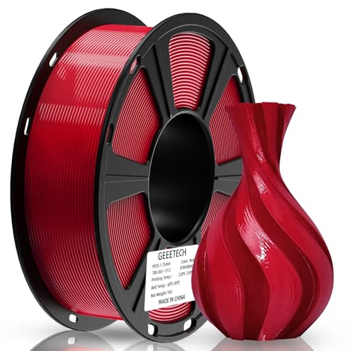 Geeetech PETG Filament 1.75mm, 1 KG (2.2lbs) Spool 3D Printer Filament, High-Toughness, ±0.02mm Accuracy, Neatly Wound & Moistureproof, Non-Clogging Non-Stringing, Fits Most FDM Printers, Red