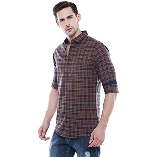 Image of Dennis Lingo Men's Cotton Slim Fit Checkered Casual Shirt