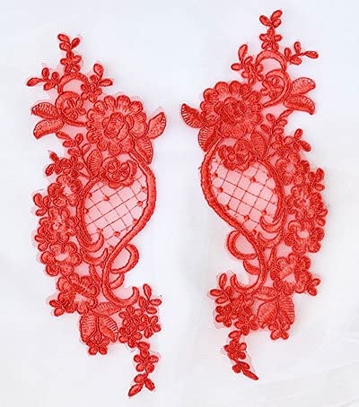 DINGMI2 Pieces White Red Blue Lace Applique Flower Sequin Lace Fabric Decoration For Garment Accessories Sew On Cloth Costume Craft