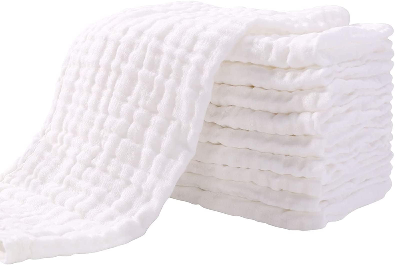 Yoofoss Muslin Burp Cloths for Baby 10 Pack 100% Organic Cotton Baby Washcloths for Boys Girls Large 20''X10'' Super Soft and Absorbent White