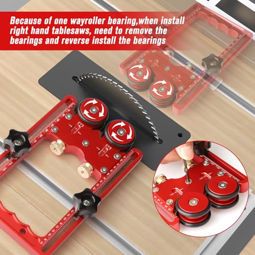 Thin Rip Jig & Feather Boards Combo for Table Saws - Router Table Accessories | Woodworking Tool | Anti-Kickback Bearing Roller- Adjustable CNC Aluminum Guide Fits 3/8\"x3/4\" T-Slots