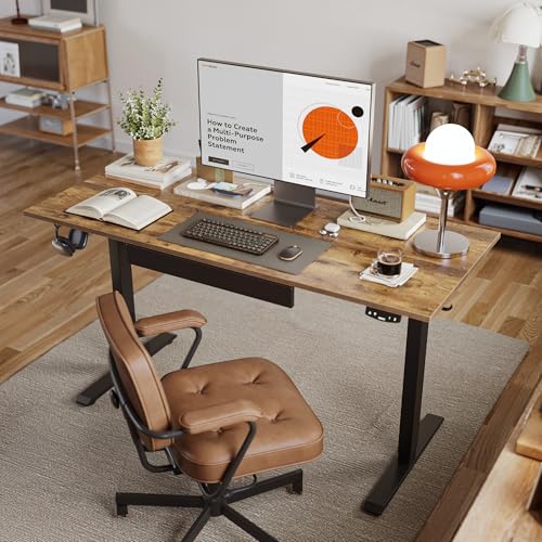 Image of Agilestic Electric Standing Desk with Drawers, 47.8 x 24 Inches Height Adjustable Desk, Stand up Computer Table with Memory Preset, for Work Office Home, Rustic Brown