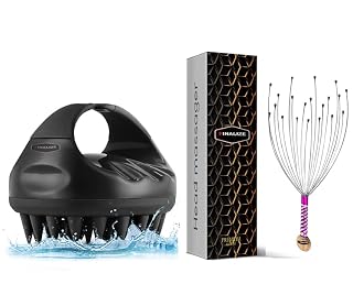 Finalize Hair Scalp Manual Massager With Shampoo Brush,Head Massager Scalp Scratcher 12 Finger Body Relaxing Soft Silicone Bristles For Anti Dandruff-For Men, Women - Multi- (Head Massager+Shampo.)