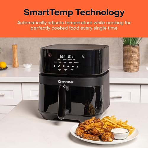 Nutricook Air Fryer 3 Vision with Clear Window and Internal Light by Caliber Brands,  5.7L, Air Fry, Roast, Bake, Dehydrate & Reheat, 6 Presets, AF357V, Black, 1700 Watts, 2 Year Warranty