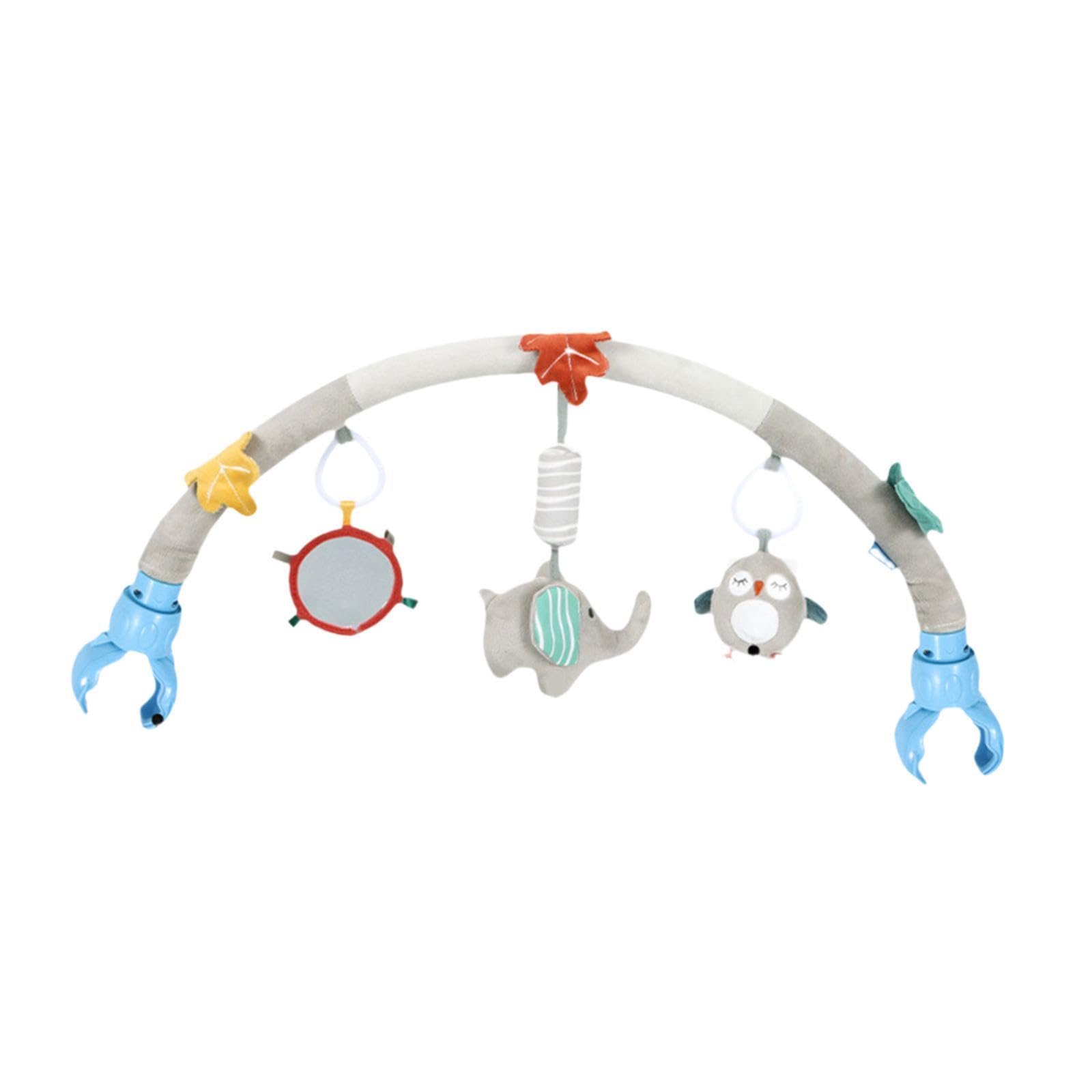 Arche de Jeu pour Poussettes, Accessoire pour Lit Bébé, Arche Suspendue Douce et Sensorielle avec Hochet pour Nouveau-nés, Ornée de Motifs de Dessins, éléphant