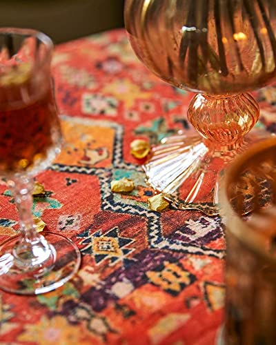 Nabis Linen Tablecloth Rectangle Square Round Orange Table Cover,Custom Floral Retro Red Table Cloth,Decorative Handmade Tablecloth For Home Decor Indoor Outdoor Holiday Party (63X95Inch/160X240Cm) #TOP4